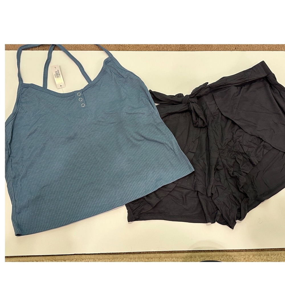 Adore Me Ribbed Tank Shorts Set Blue Black Loungewear Pajamas‎